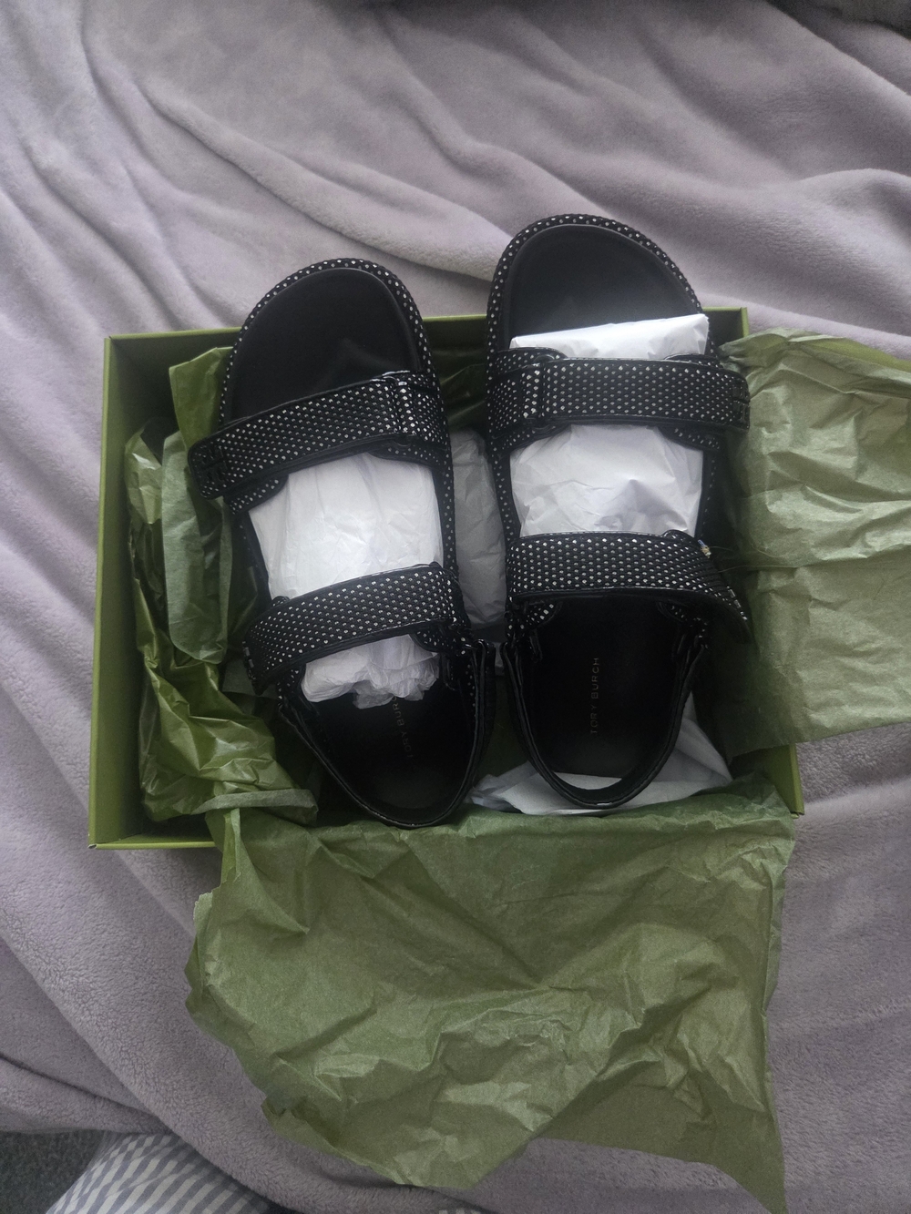 Tory Burch Black Studded Double-Strap Leather Sandals
